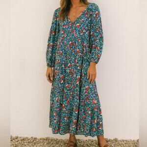 Natural Life Floral Maxi Boho Dress S/M Teal Cottagecore Festival RomanticStyle
